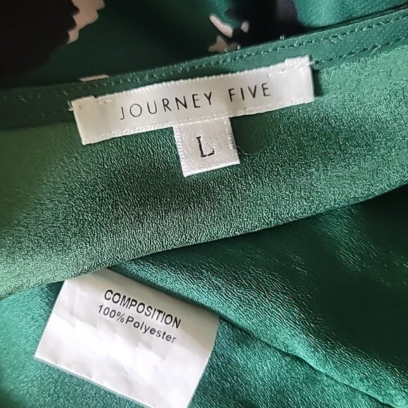 Journey Five Women's V Neck Shift Dress Patterned Button Long Sleeve Green Large - Picture 5 of 5